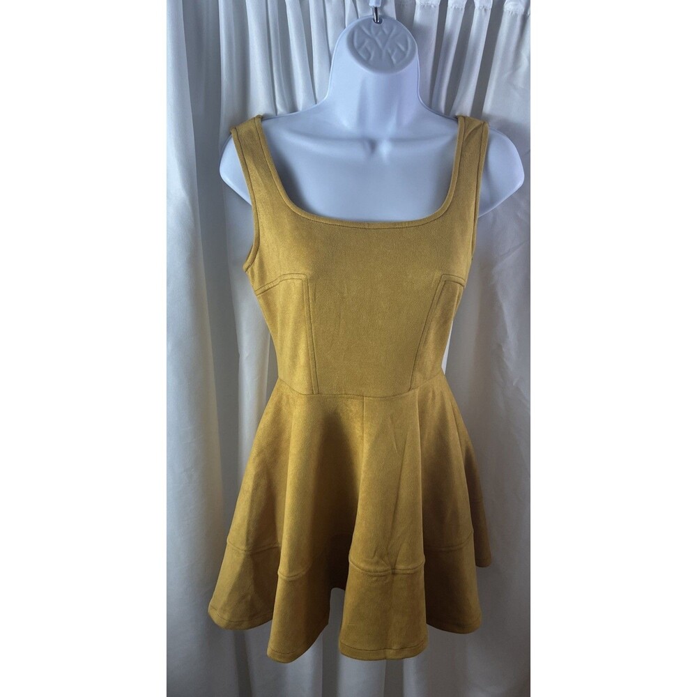 Hello Miss Women’s Mustard Yellow Suede Skater Mini Dress  Size S Date night
